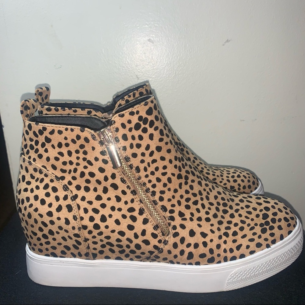 Justfab Landen Animal Print High Top Wedge Sneaker View 3